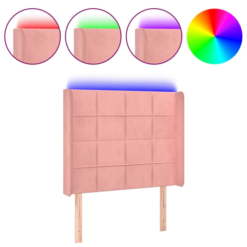 vidaXL rózsaszín bársony LED-es fejtámla 103x16x118/128 cm