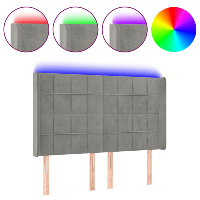 vidaXL világosszürke bársony LED-es fejtámla 147x16x118/128 cm