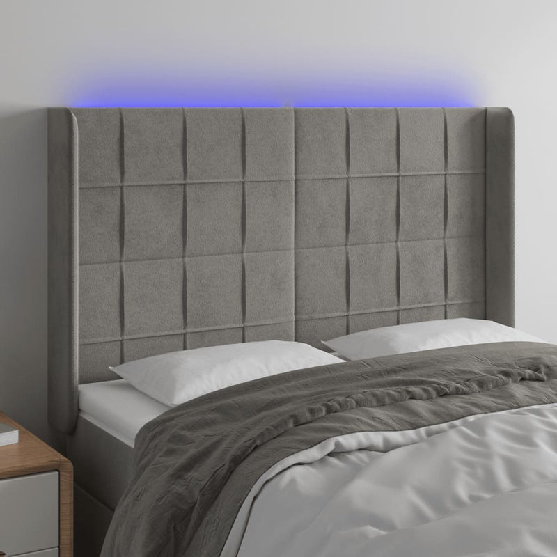 vidaXL világosszürke bársony LED-es fejtámla 147x16x118/128 cm