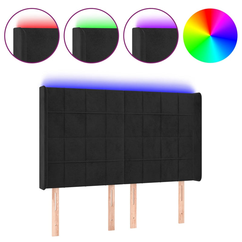 vidaXL fekete bársony LED-es fejtámla 147x16x118/128 cm