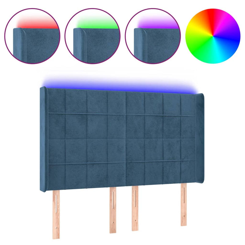 vidaXL sötétkék bársony LED-es fejtámla 147x16x118/128 cm