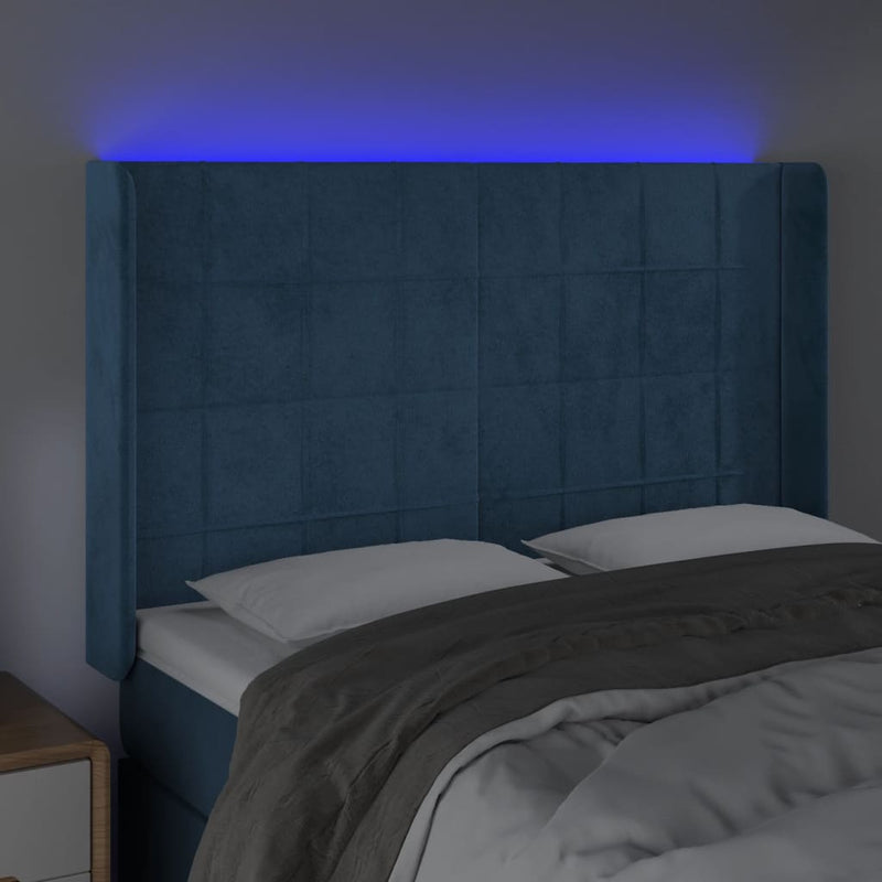 vidaXL sötétkék bársony LED-es fejtámla 147x16x118/128 cm