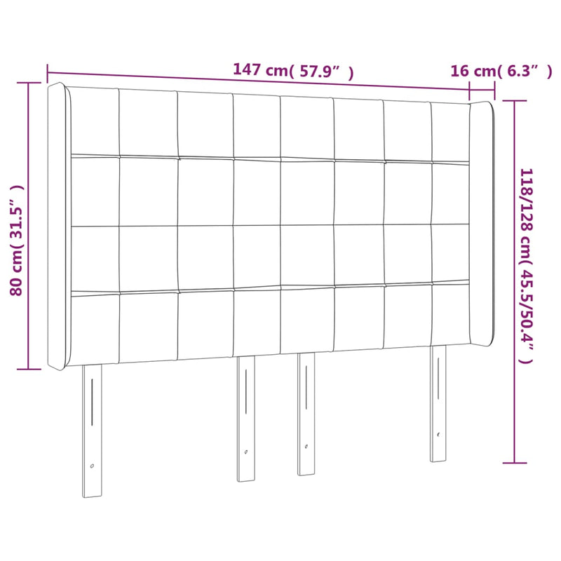 vidaXL sötétkék bársony LED-es fejtámla 147x16x118/128 cm