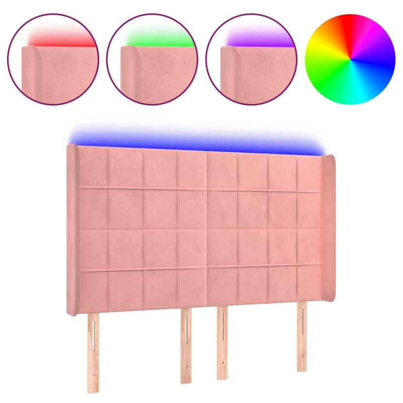 vidaXL rózsaszín bársony LED-es fejtámla 147x16x118/128 cm