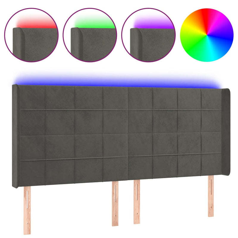 vidaXL sötétszürke bársony LED-es fejtámla 163x16x118/128 cm
