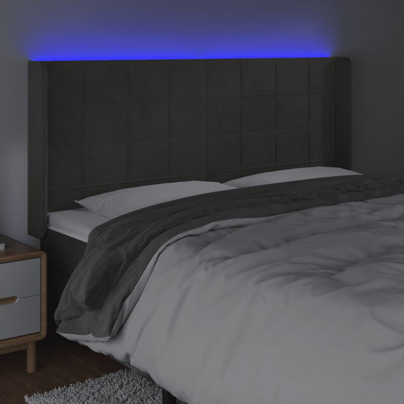vidaXL sötétszürke bársony LED-es fejtámla 163x16x118/128 cm