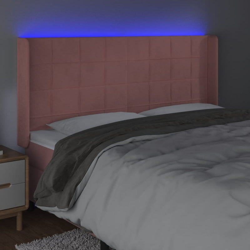 vidaXL rózsaszín bársony LED-es fejtámla 163x16x118/128 cm