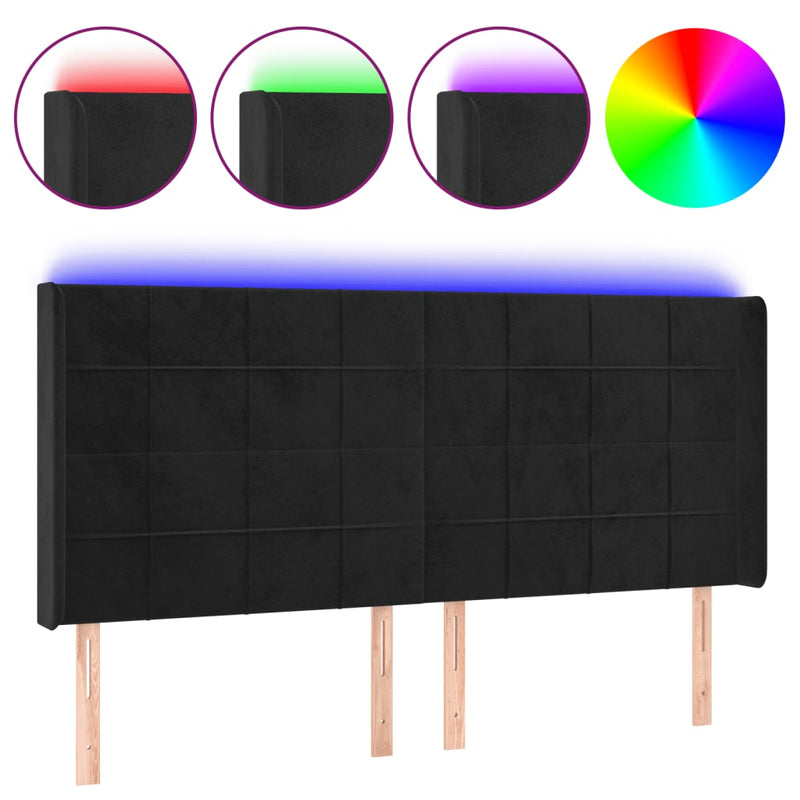 vidaXL fekete bársony LED-es fejtámla 183x16x118/128 cm