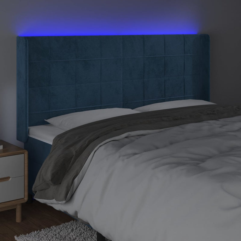 vidaXL sötétkék bársony LED-es fejtámla 183x16x118/128 cm