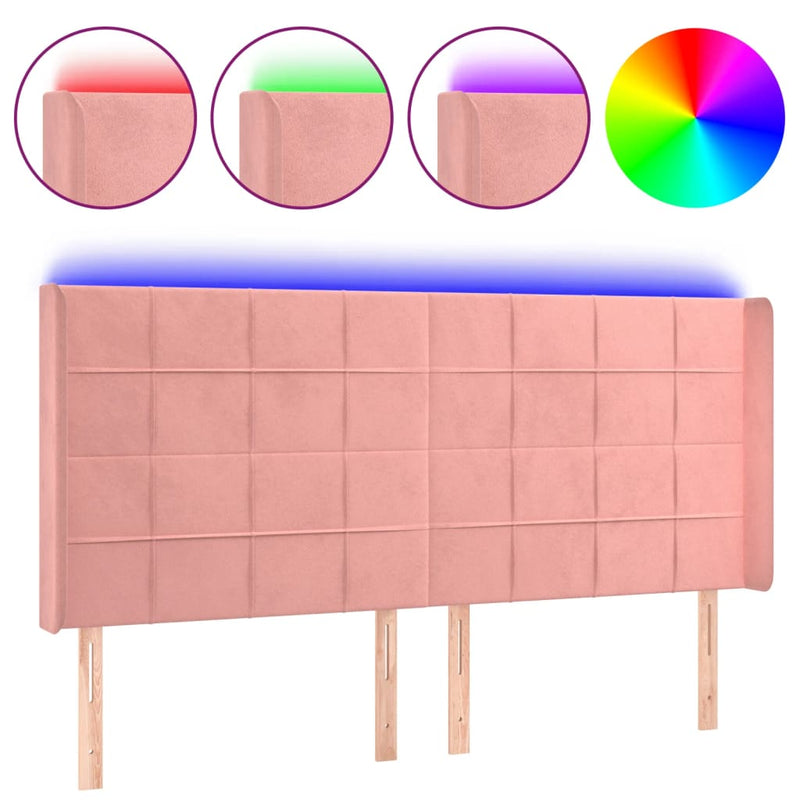vidaXL rózsaszín bársony LED-es fejtámla 183x16x118/128 cm
