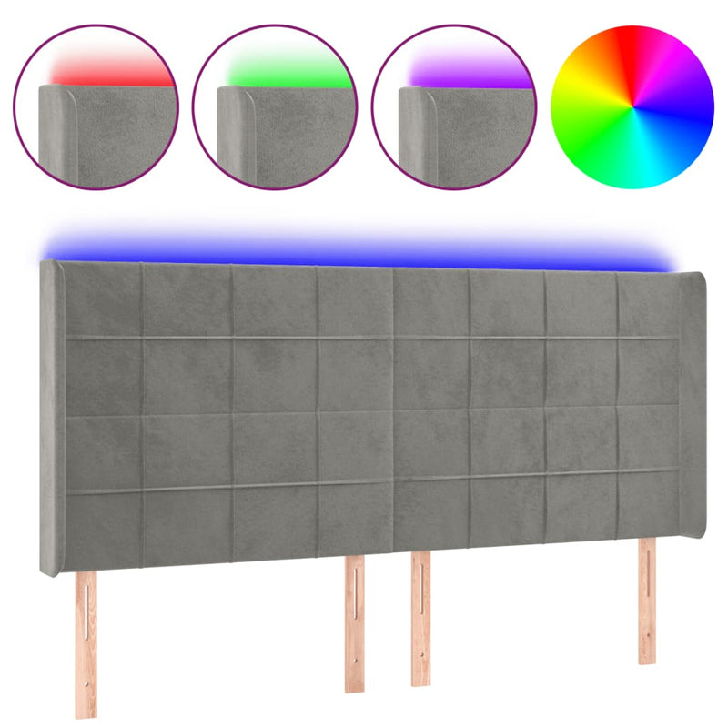 vidaXL világosszürke bársony LED-es fejtámla 203x16x118/128 cm