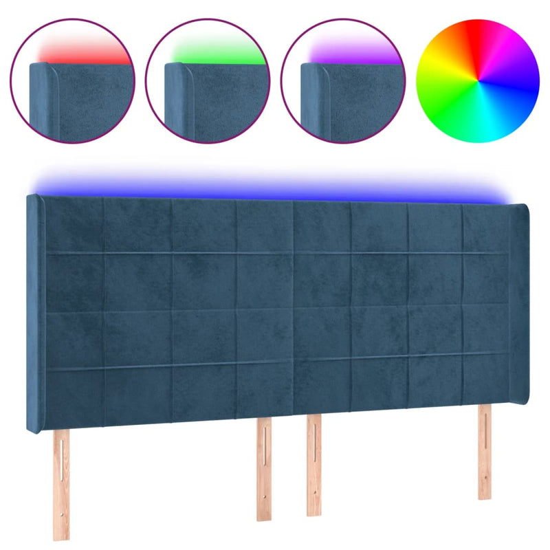 vidaXL sötétkék bársony LED-es fejtámla 203x16x118/128 cm