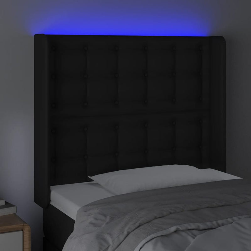 vidaXL fekete műbőr LED-es fejtámla 83x16x118/128 cm