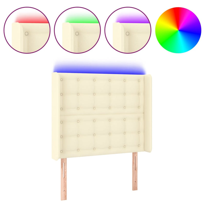 vidaXL krémszínű műbőr LED-es fejtámla 83x16x118/128 cm