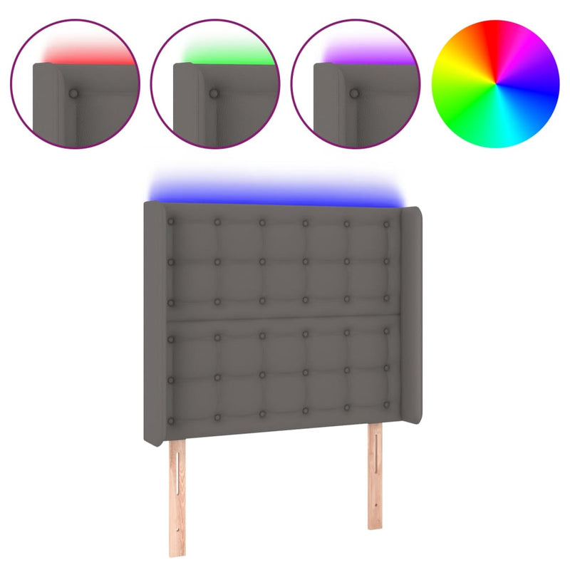 vidaXL szürke műbőr LED-es fejtámla 83x16x118/128 cm