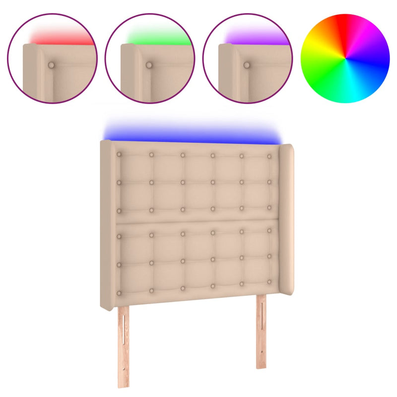 vidaXL cappuccino műbőr LED-es fejtámla 83x16x118/128 cm