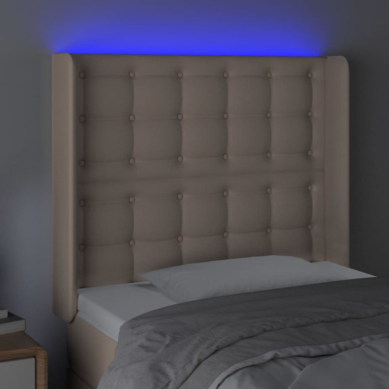 vidaXL cappuccino műbőr LED-es fejtámla 83x16x118/128 cm