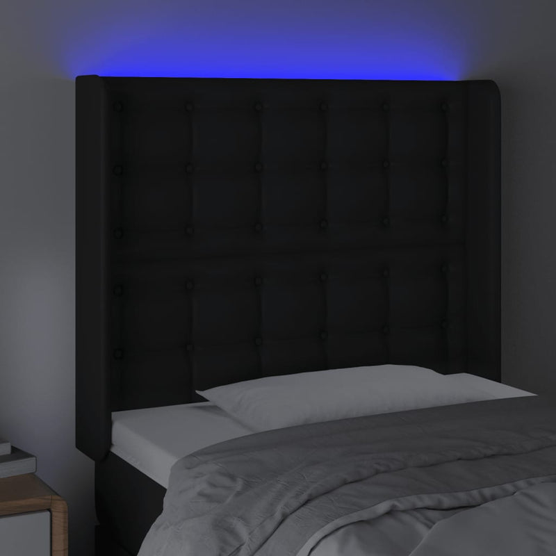 vidaXL fekete műbőr LED-es fejtámla 93x16x118/128 cm