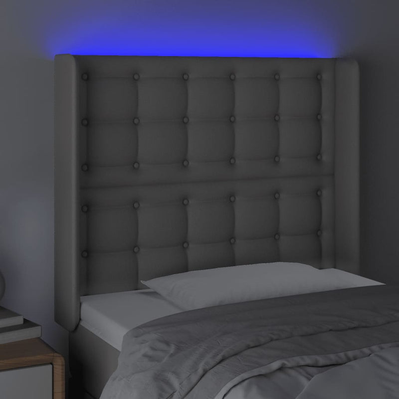 vidaXL szürke műbőr LED-es fejtámla 93x16x118/128 cm