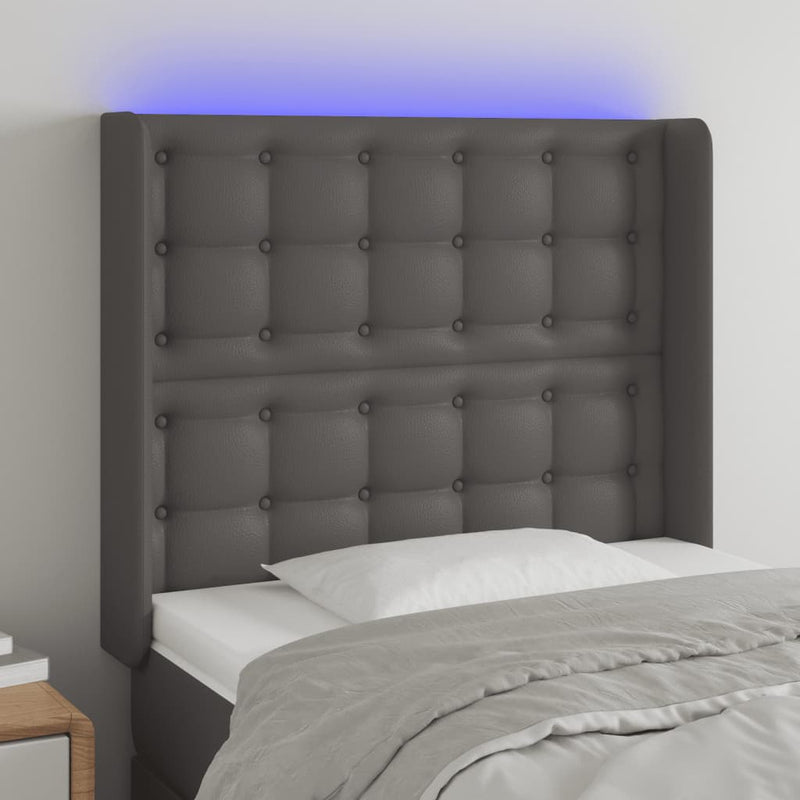 vidaXL szürke műbőr LED-es fejtámla 93x16x118/128 cm