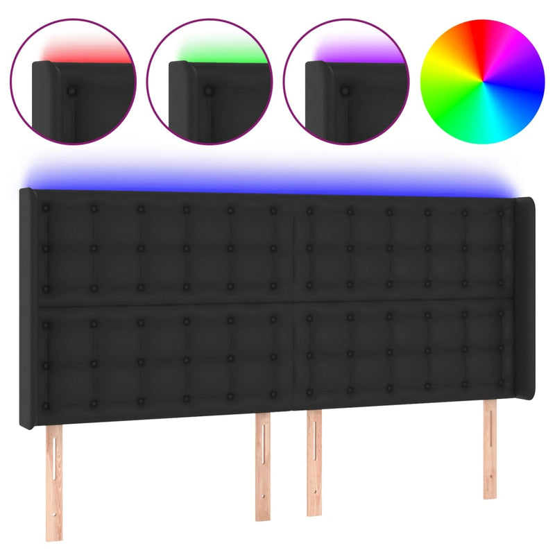 vidaXL fekete műbőr LED-es fejtámla 147x16x118/128 cm