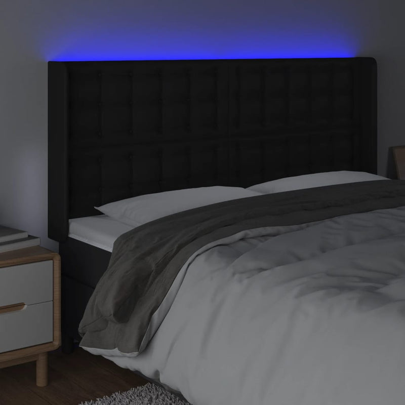 vidaXL fekete műbőr LED-es fejtámla 147x16x118/128 cm