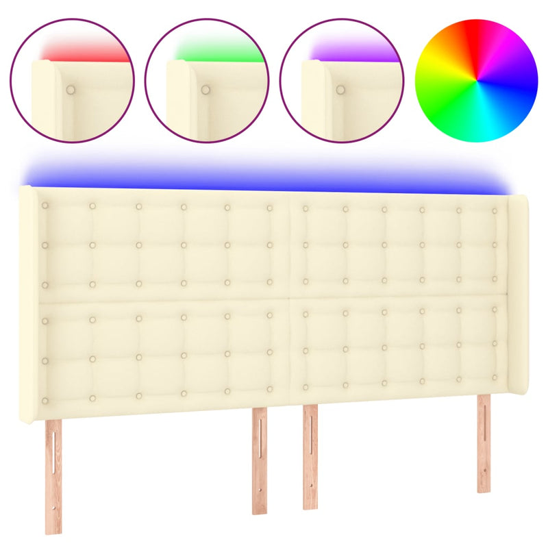 vidaXL krémszínű műbőr LED-es fejtámla 147x16x118/128 cm