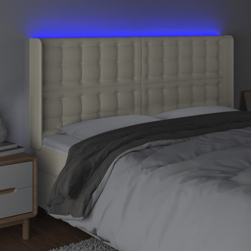 vidaXL krémszínű műbőr LED-es fejtámla 147x16x118/128 cm