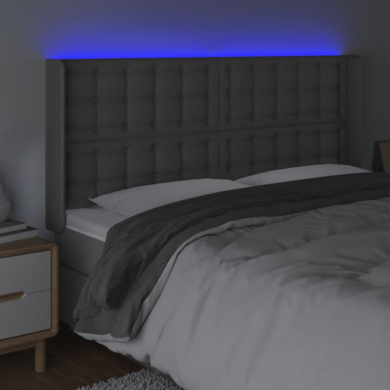 vidaXL szürke műbőr LED-es fejtámla 147x16x118/128 cm