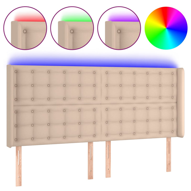 vidaXL cappuccino műbőr LED-es fejtámla 147x16x118/128 cm
