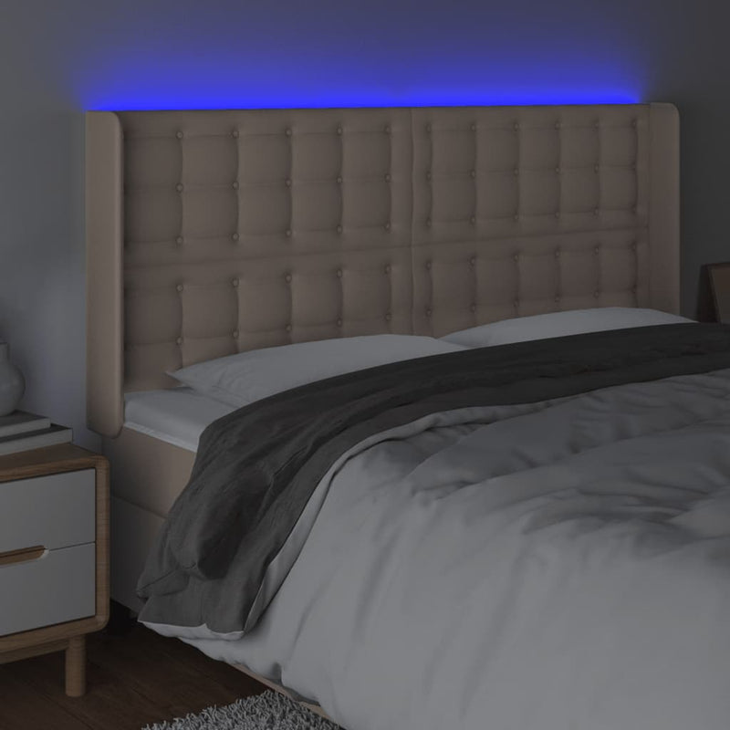 vidaXL cappuccino műbőr LED-es fejtámla 147x16x118/128 cm