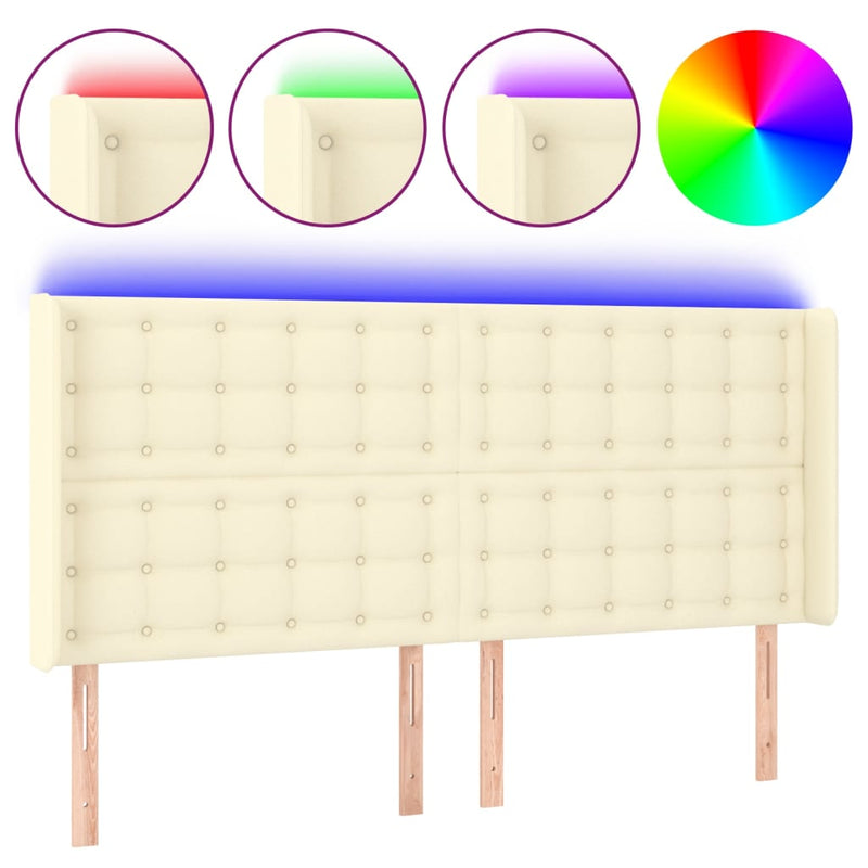 vidaXL krémszínű műbőr LED-es fejtámla 163x16x118/128 cm