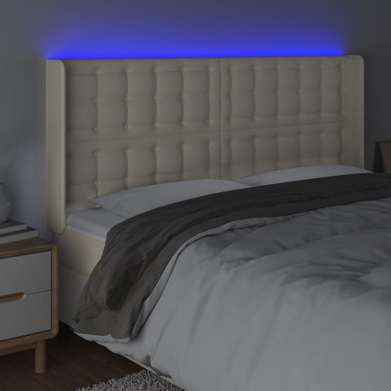 vidaXL krémszínű műbőr LED-es fejtámla 163x16x118/128 cm