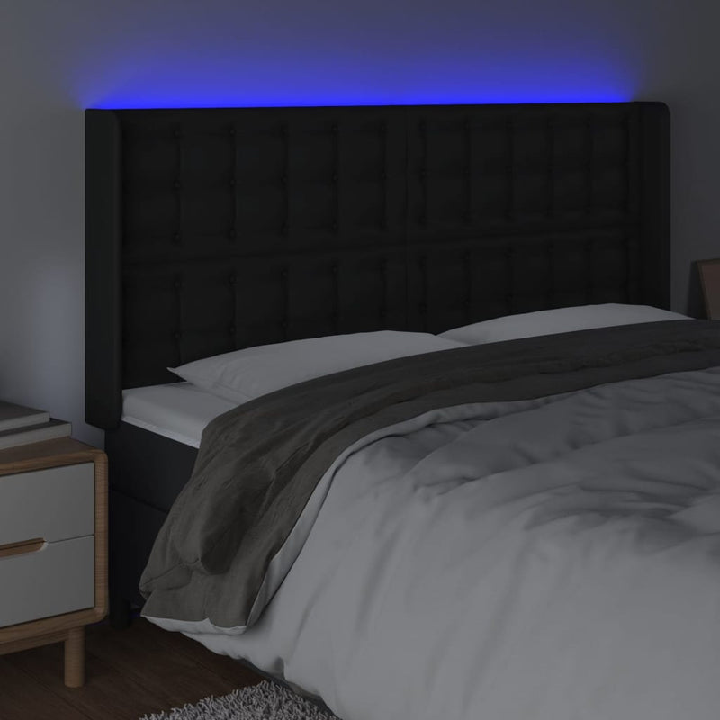 vidaXL fekete műbőr LED-es fejtámla 183x16x118/128 cm