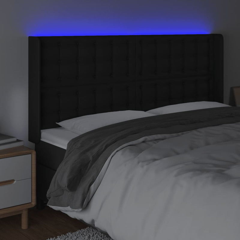 vidaXL fekete műbőr LED-es fejtámla 203x16x118/128 cm