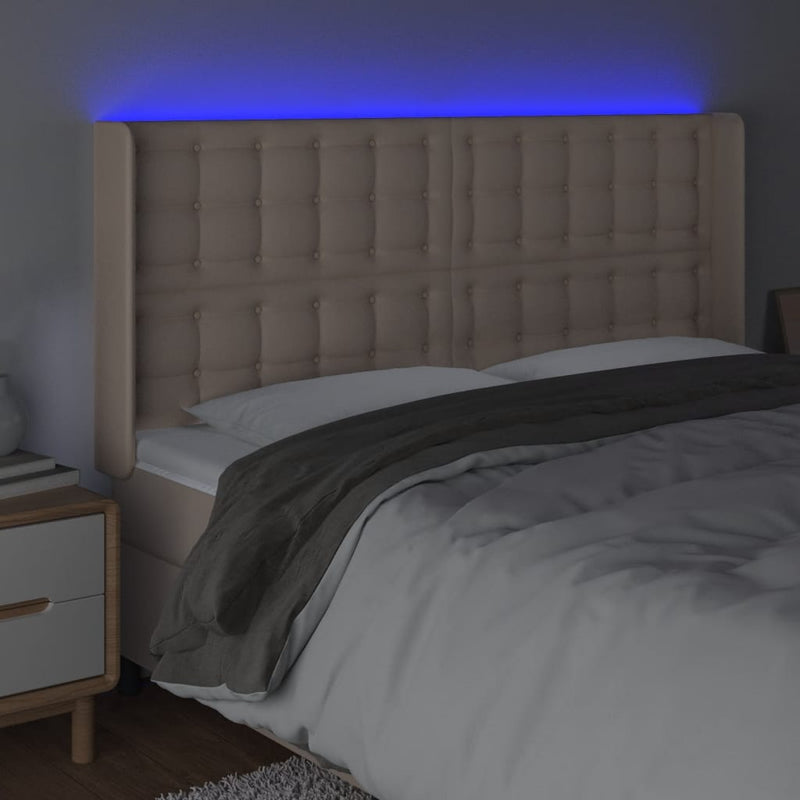 vidaXL cappuccino műbőr LED-es fejtámla 203x16x118/128 cm