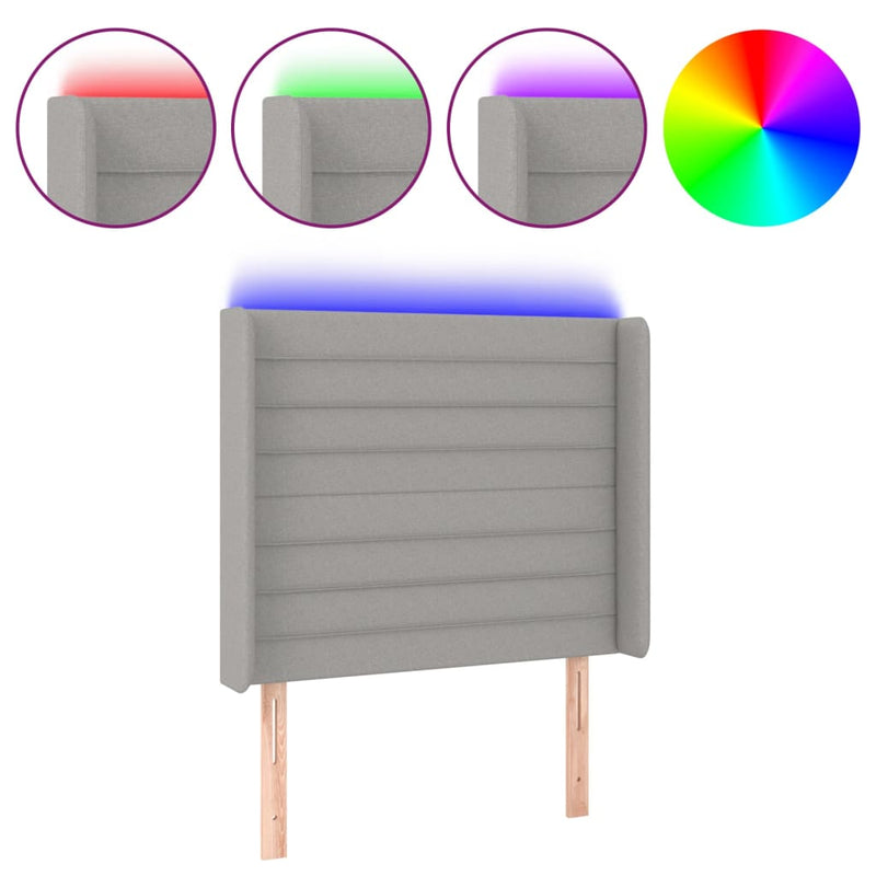 vidaXL világosszürke szövet LED-es fejtámla 83x16x118/128 cm