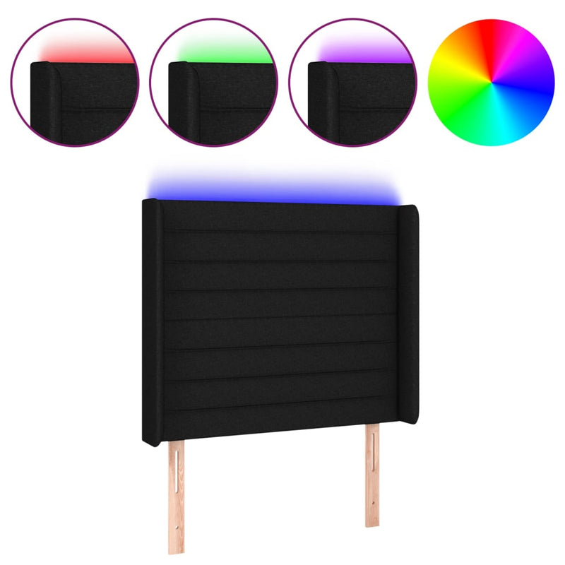 vidaXL fekete szövet LED-es fejtámla 83x16x118/128 cm