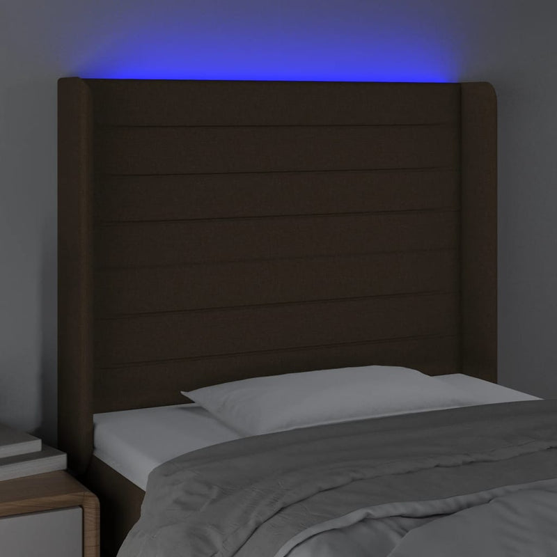 vidaXL sötétbarna szövet LED-es fejtámla 83x16x118/128 cm