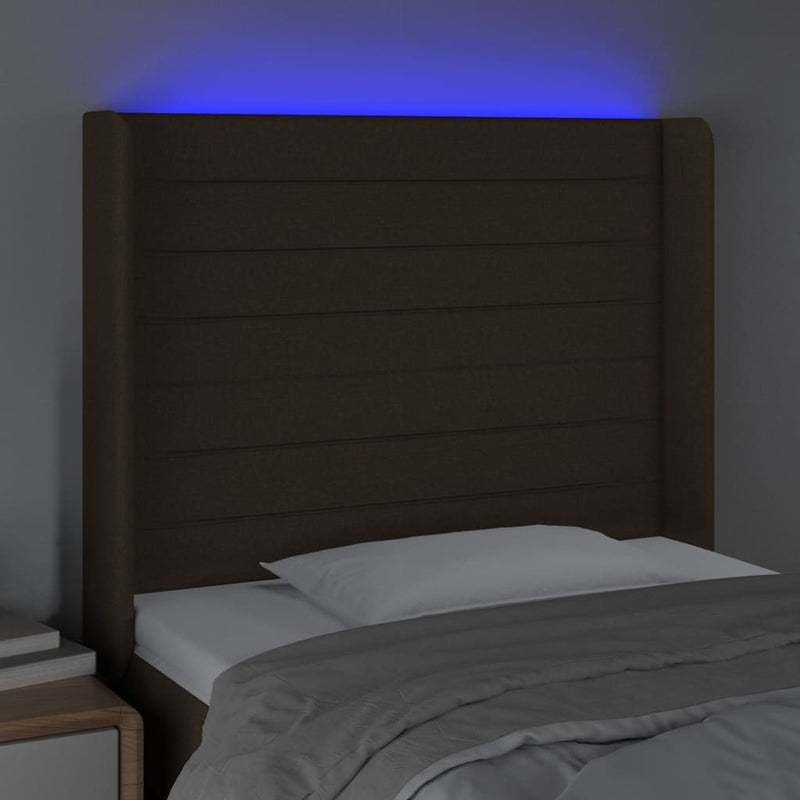 vidaXL sötétbarna szövet LED-es fejtámla 93x16x118/128 cm