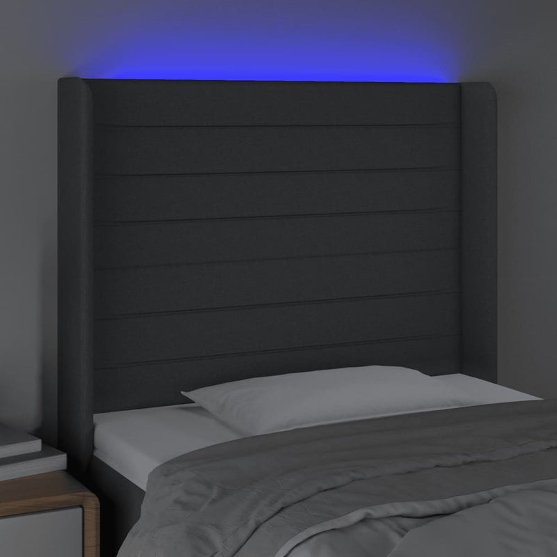 vidaXL sötétszürke szövet LED-es fejtámla 103x16x118/128 cm