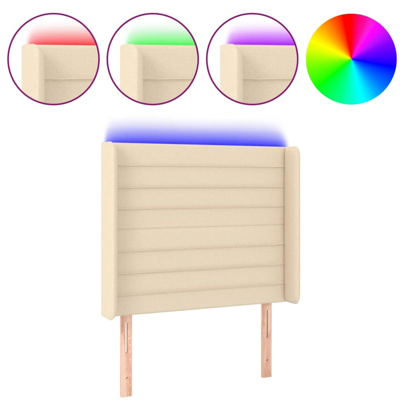 vidaXL krémszínű szövet LED-es fejtámla 103x16x118/128 cm