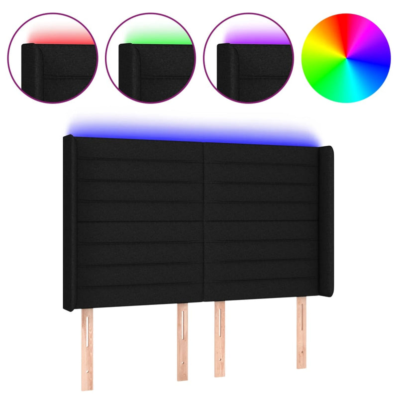 vidaXL fekete szövet LED-es fejtámla 147x16x118/128 cm