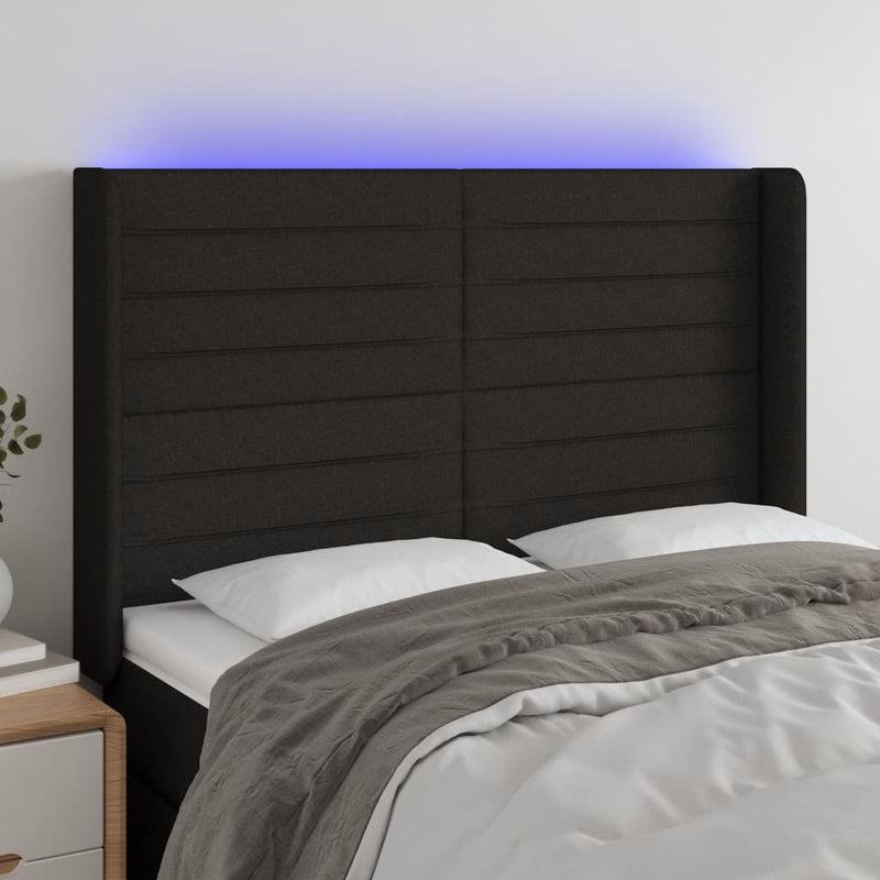 vidaXL fekete szövet LED-es fejtámla 147x16x118/128 cm