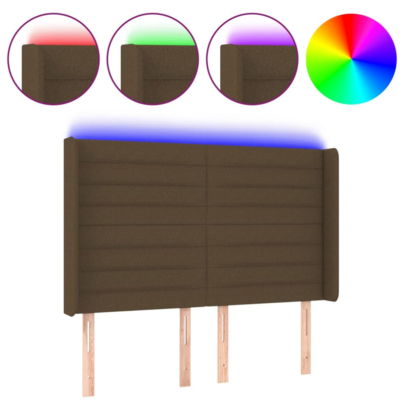 vidaXL sötétbarna szövet LED-es fejtámla 147x16x118/128 cm