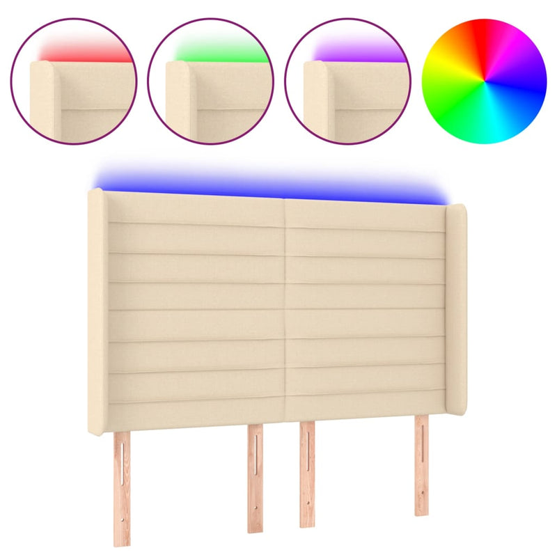 vidaXL krémszínű szövet LED-es fejtámla 147x16x118/128 cm