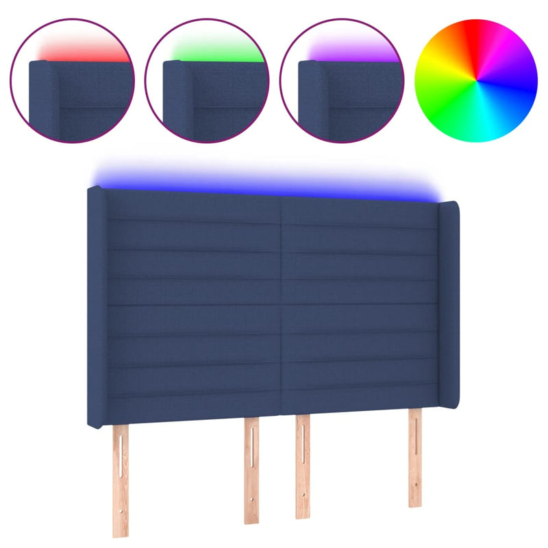vidaXL kék szövet LED-es fejtámla 147x16x118/128 cm