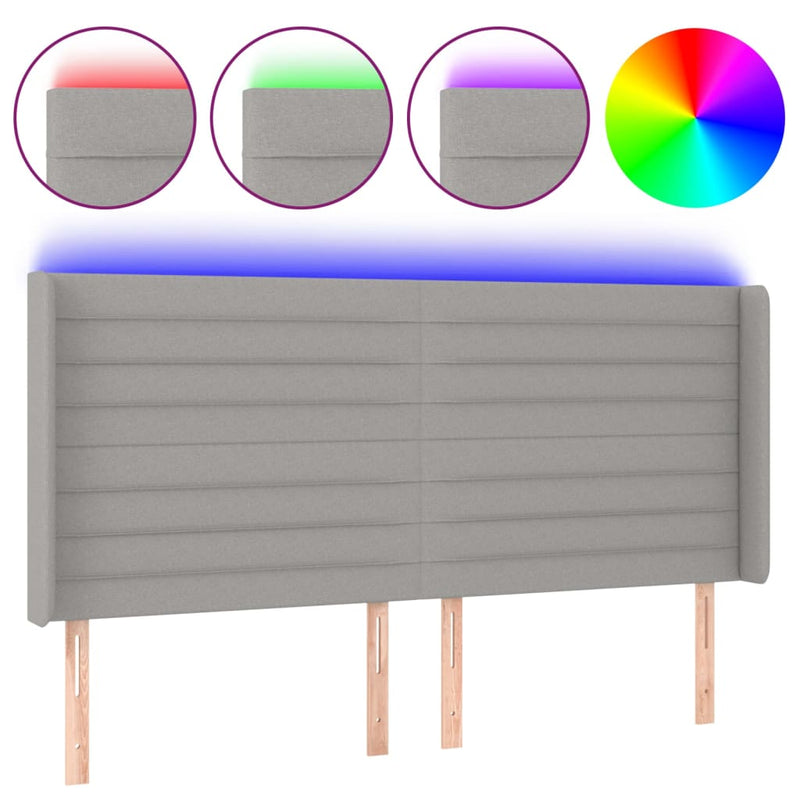 vidaXL világosszürke szövet LED-es fejtámla 163x16x118/128 cm
