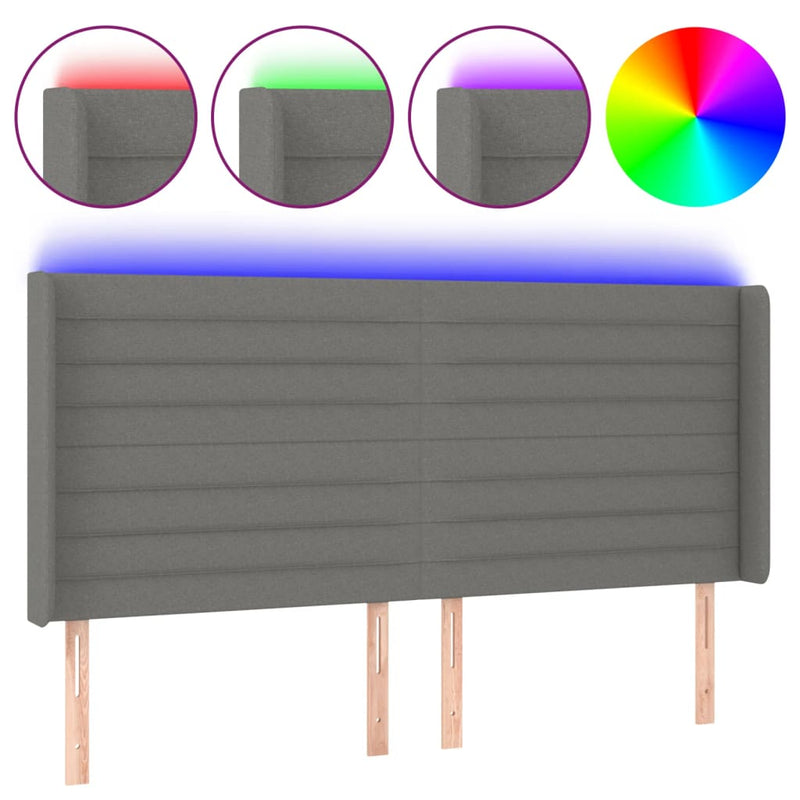 vidaXL sötétszürke szövet LED-es fejtámla 163x16x118/128 cm
