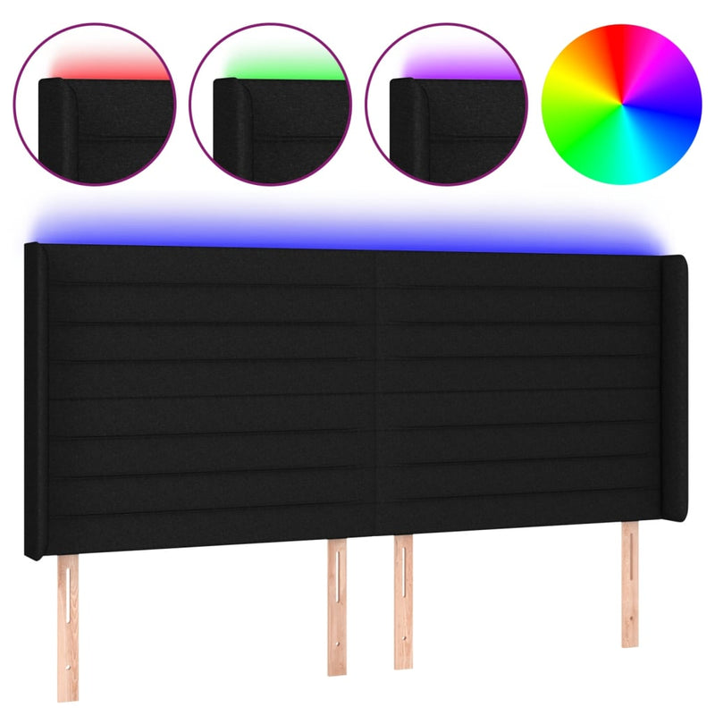 vidaXL fekete szövet LED-es fejtámla 163x16x118/128 cm
